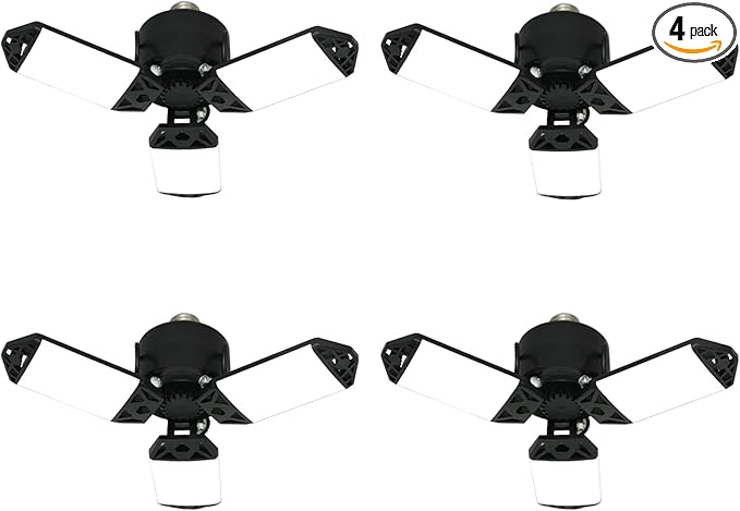 LED Garage Light, 80W 8000 Lumen Ceiling Lights with 3 Adjustable Panels, E26/E27 6500K Daylight Light Bulb Fixture LED Lights for Garage, Barn, Attic Workshop Bay Light (80W 4Pack)