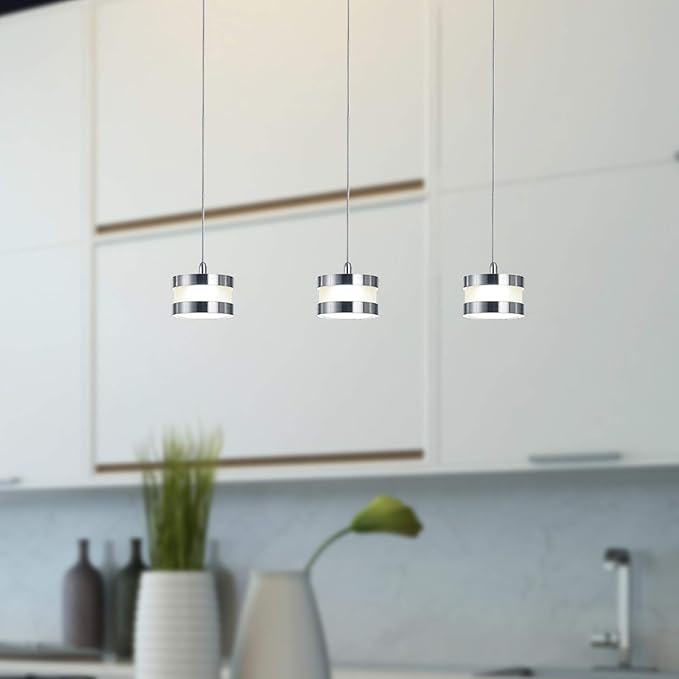 Mercury 3 Mini Pendant Lighting Nickel - LED Hanging Light Fixture for Kitchen Island, Bar, Foyer - Cluster Pendants - Dimmable, Adjustable Wire, Lamp Bulb Included