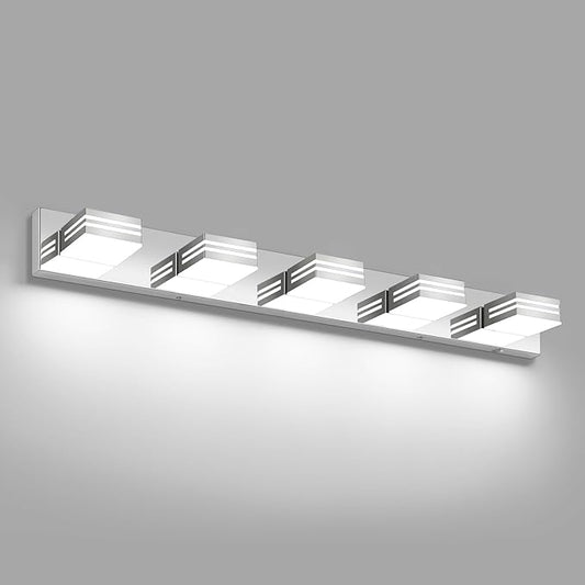 LED Modern Bathroom Vanity Light Fixtures (5-Light, 40-Inch), Chrome Modern Bathroom Wall Lighting Fixtures Over Mirror (Cool White 6000K)