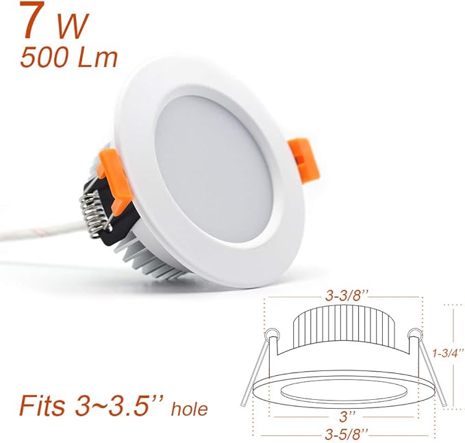 3 inch Dimmable LED Recessed Lighting, 7W Retrofit Downlight, 6000K Daylight White, CRI 80 with LED Driver, as AC 110V Ceiling Light Fixture for Living Room, Kitchen, Bedroom, Hallway, 4 Pack
