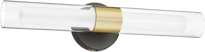 kudos Black and Gold Bathroom Sconces Wall Lighting, Bathroom Vanity Light, Modern Wall Lights with Clear Glass and Frosted Glass for Bathroom Bedroom Hallway, KDVL06-BG-2
