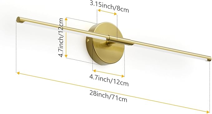 Gold Vanity Light 28Inch 5000K,18W Hardwired Bathroom Vanity Light Bathroom Light Fixture Over Mirror 360° Rotate