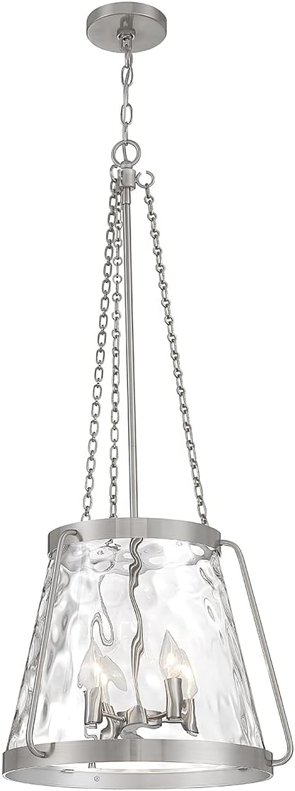 Savoy House 7-1804-4-SN Crawford Vintage Traditional Coastal Clear Water Glass Pendant, 4-Light 240 Total Watts, 40" H x 18" W, Satin Nickel