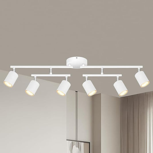 AUQUEE 6 Light Track Lighting Fixtures Ceiling, Matte White Kichen Track Lighting Fixtures with Rotatable Light Heads, Upgrade Light Poles, Modern LED Spot Lights for Kitchen/Hallway, No GU10 Bulb