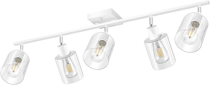 Track Lighting, LED Track Lighting Fixtures Ceiling Clear Glass Shade, 40" Modern 5-Light Kitchen Ceiling Light, White Spotlight Kit, Wall Light with Rotatable Heads, Industrial Decor(E26, NO Bulb)