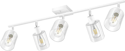 Track Lighting, LED Track Lighting Fixtures Ceiling Clear Glass Shade, 40" Modern 5-Light Kitchen Ceiling Light, White Spotlight Kit, Wall Light with Rotatable Heads, Industrial Decor(E26, NO Bulb)