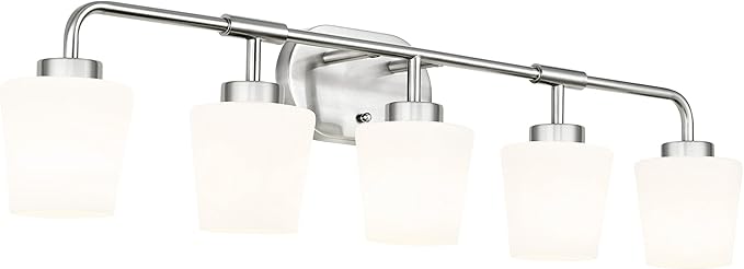 Bathroom Light Fixtures Over Mirror, 5-Light Brushed Nickel Vanity Lighting Fixtures with Milk White Glass, 38inch Farmhouse Wall Sconces Lighting, AD-22004-5W-SN