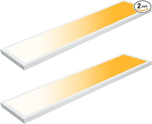 1x4 LED Flat Panel Light Surface Mount, 3000K-4000K-5000K Selectable & Triac Dimmable, 12x48 Inch Flush Mount Ceiling Light for Kitchen Garage, 40W, 100-277V, ETL, White, 2 Pack