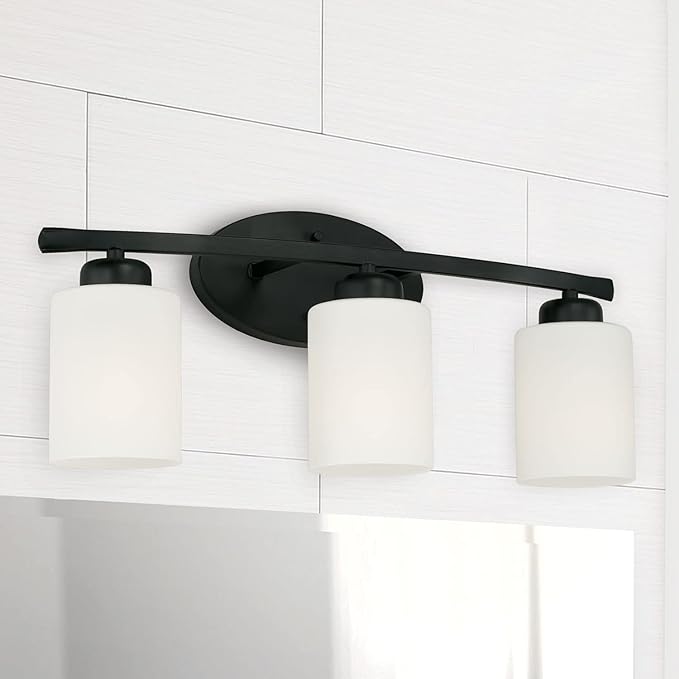 HomePlace by Capital Lighting 115231MB-338 Dixon Modern Soft White Glass Bathroom Vanity Wall Light, 3-Light 300 Total Watts, 9" H x 21" W, Matte Black