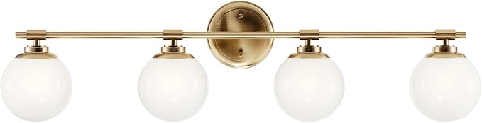 Kichler Benno 4-Light Bathroom Vanity Light Fixture with Opal Glass in Champagne Bronze, Modern Wall Mount Over Mirror for Bathroom or Powder Room (8.75" x 34"), 55173CPZ