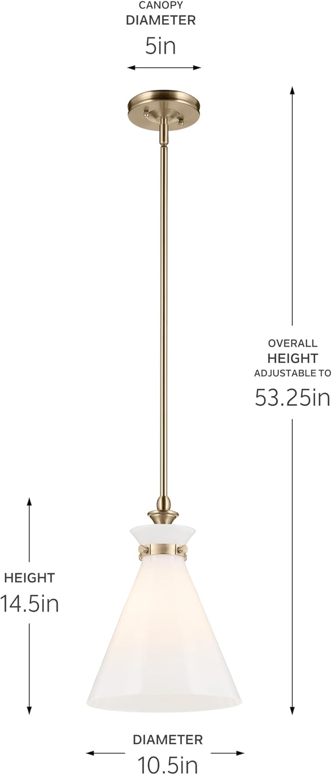 Kichler Laria 1-Light Pendant, Updated Traditional Light, Sloped Ceiling Compatible, for Kitchen with Opal Glass in Champagne Bronze (14.5" x 10.5"), 52774CPZ