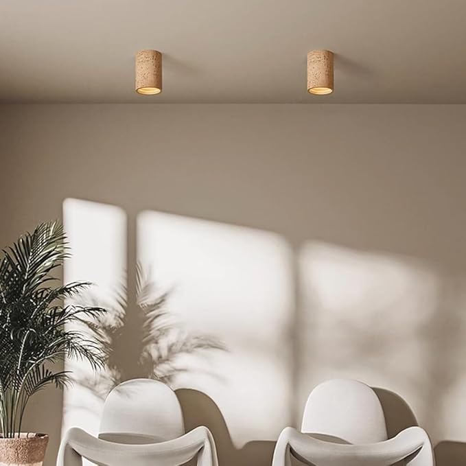 Modern Minimalist Concrete Ceiling Light Fixture Flush Mount LED Ceiling Lamp for Living Room, Bedroom, Hallway Wabi-Sabi Style Cement Cylinder Spotlight Warm White 3000K(Earthy Color,H-20cm)