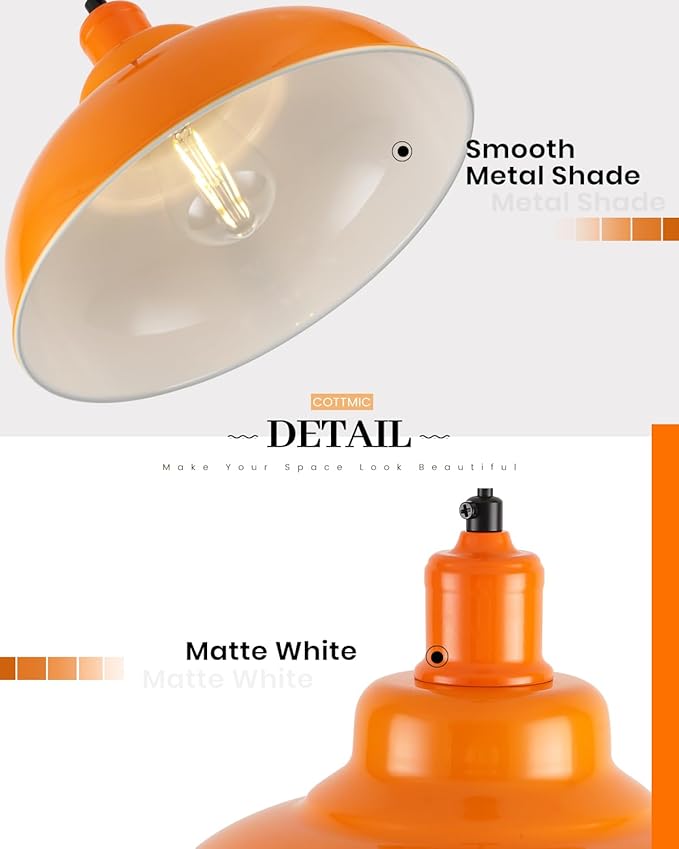 Orange Pendant Light 3 Pack, Farmhouse Pendant Lights Kitchen Island, 11.4’’ Industrial Metal Pendant Light Fixtures, Pendant Lighting for Dining Room Hallway Bar, Adjustable Height