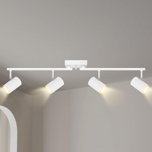 4 Light Track Lighting Fixtures Ceiling, Matte White Track Lights Ceiling with Flexibly Rotatable Light Heads, Modern LED Track Light kit for Kitchen/Hallway, GU10 Bulb Not Included