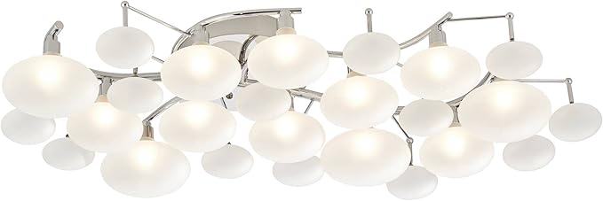 Possini Euro Design Lilypad Modern Ceiling Light Semi Flush-Mount Fixture 30" Wide Chrome 12-Light Frosted Opal Etched Glass for Bedroom Kitchen Living Room Hallway Dining Bathroom