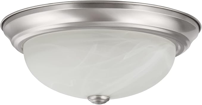 Aspen Creative 63023-09-1, 2-Light Flush Mount/Brushed Nickel Finish w/Alabaster Glass, 13" Dia., E26 Socket/60 Watts, Bulb Not Included