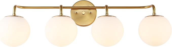 JONATHAN Y 31" Gold Painting Modern Globe Wall Sconce Vanity Light for Bathroom, White Frosted Glass Shade, Midcentury Parisian Bistro Wall Lamp, LED Bulb Included (JYL3558A)