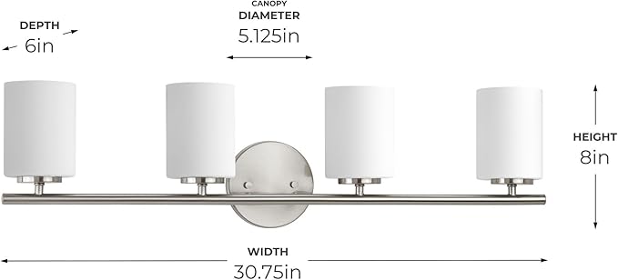 Progress Lighting 4-Light Etched White Glass Modern Bath Vanity Light, Replay Collection, Brushed Nickel (P2160-09)