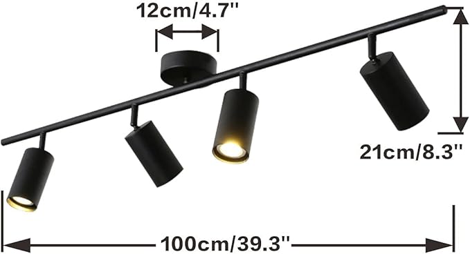 KCO Lighting 4-Light Black Track Lighting Fixtures Ceiling Flexible Mid Century Modern Led Track Light Dimmable Indoor Ceiling Spotlight Kitchen Flush Mount Track Lighting (4-Light)