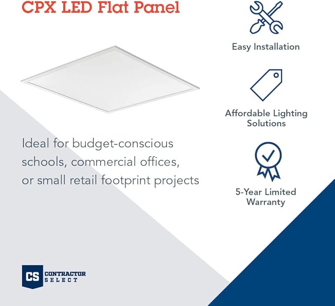 Lithonia Lighting CPX 2x2 LED Flat Panel Light, 2 Ft. x 2 Ft. LED Light Panel, Ceiling Lighting Fixture, 2500/3200/4000 Adjustable Lumens, 3500K/4000K/5000K Switchable CCT, Smooth Satin Lens, White