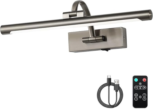 DESOOP Battery Operated Picture Lights for Wall, Wireless Painting Lights Dimmable Artwork Lighting with Remote and Timer, Rechargeable Art Lights for Paintings-Brushed Grey 16'' inch Warm White