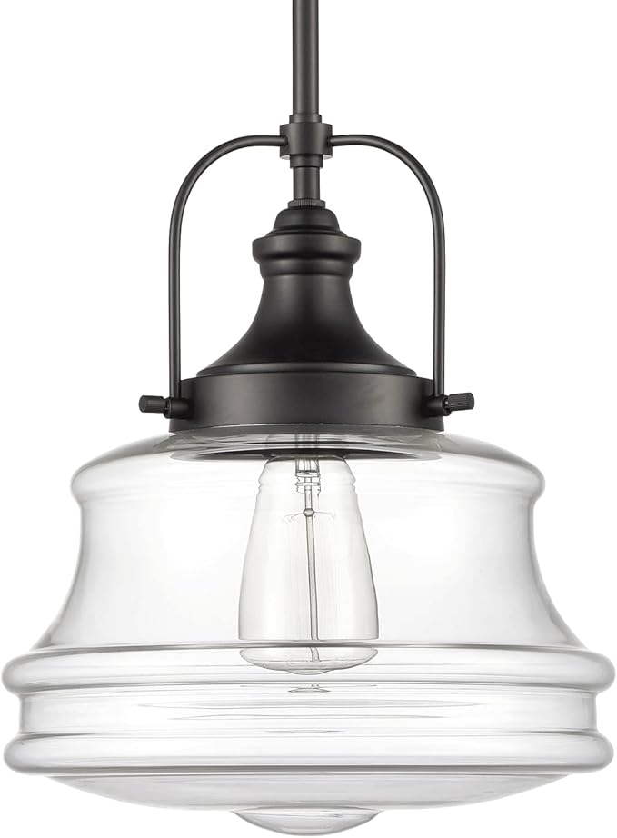 DEYNITE Industrial Black Pendant Light Milk White Glass Schoolhouse Hanging Light Fixture, E26 Dimmable Light for Kitchen Bar Dining Bathroom Bedroom