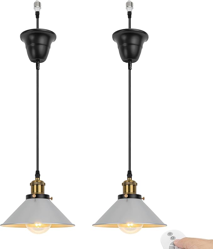 2 Pcs Ceiling Light Conversion Dimmable Pendant E26 Base Connections Metal Silver Cone Shade Industrial Style Adjusted 3.2ft Wire Conversion Kit for E26 Spot Light