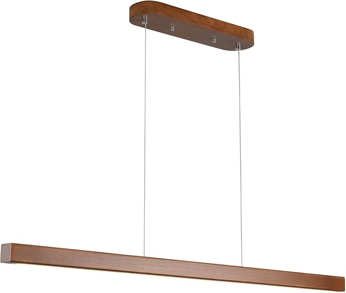 YISDESIGN 59" Wood Linear Pendant Light Fixtures Modern Led 40w Dimmable Pendant Lighting Kitchen Island Lighting Ceiling Hanging Farmhouse Chandeliers for Dining Room Pool Table Walnut Color