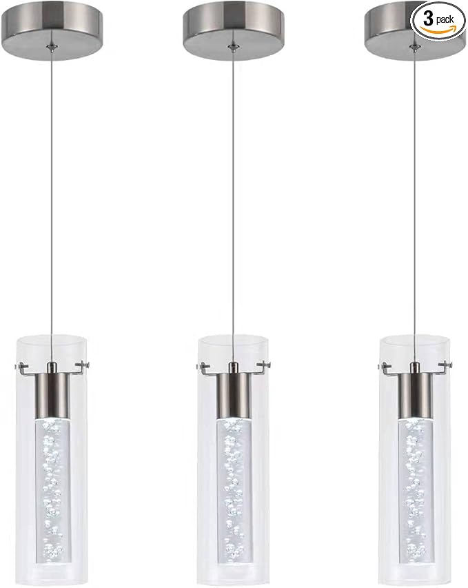 Pendant Ceiling Light Fixture, LED Kitchen Lighting Crystal Pendant Lights Kitchen Island, Kitchen Hanging Light Fixture Modern Island Light with Bubble Glass Three Pack