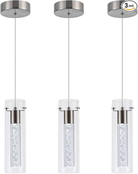 Pendant Ceiling Light Fixture, LED Kitchen Lighting Crystal Pendant Lights Kitchen Island, Kitchen Hanging Light Fixture Modern Island Light with Bubble Glass Three Pack