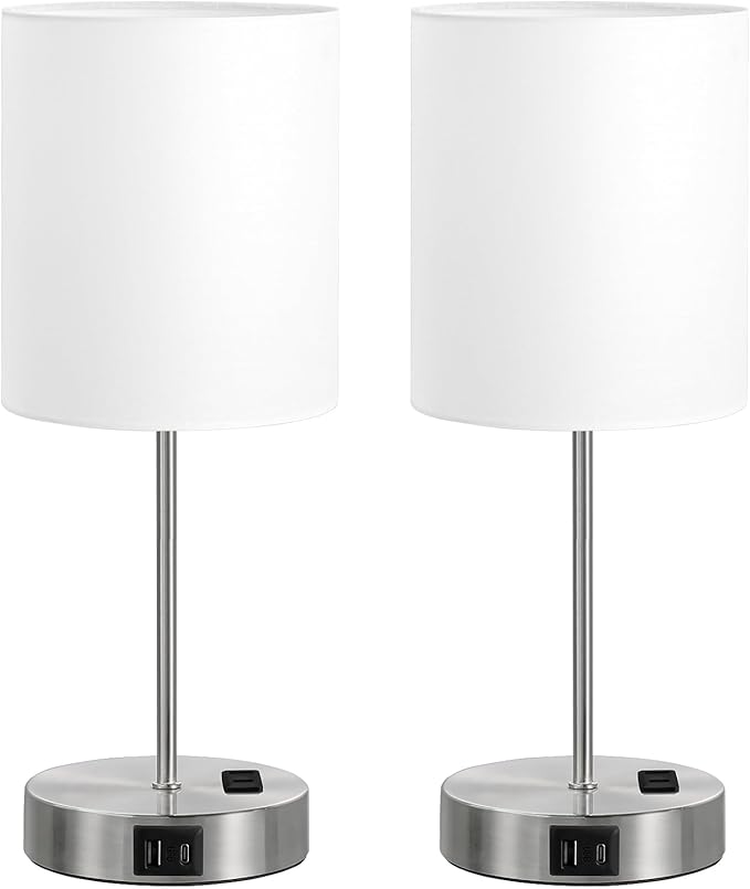 White Touch Lamps for Nightstand Set of 2 - Bedside Table Lamp for Bedroom with Dual USB Ports & AC Outlet, 3-Way Dimmable Lamps for Living Room Boys Room, Night Light with 5000K Daylight Bulbs