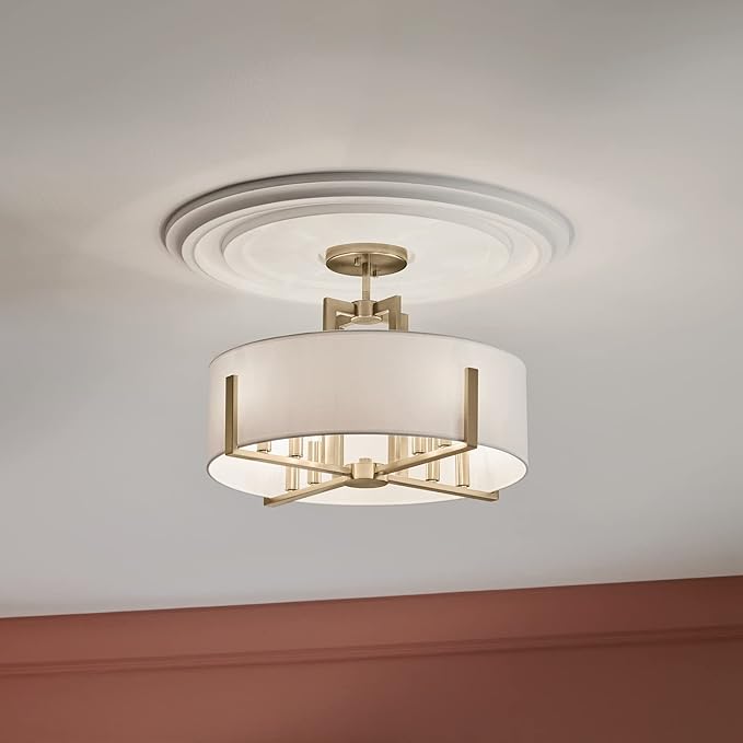 Kichler Malen 52592CPZ Convertible Semi-Flush Inch 8-Light 20˝ with White Fabric Shade in Champagne Bronze