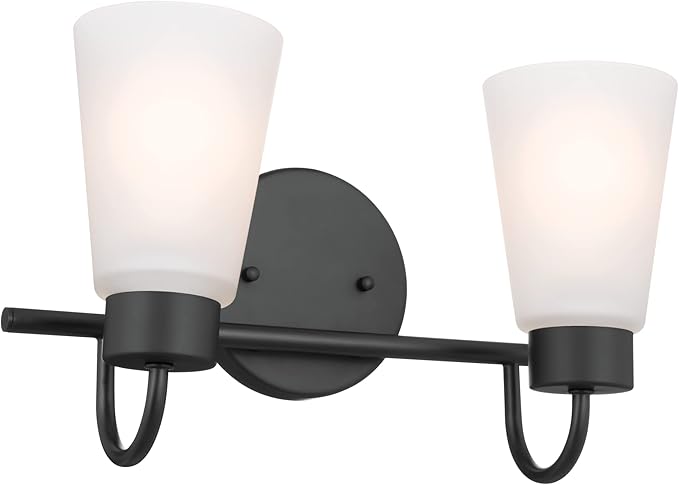 Kichler Erma 2-Light Bathroom Vanity Light Fixture with Clear Satin Etched Glass, Updated Traditional Wall Light in Black, (13.5" x 8.5")