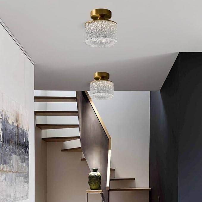 KISAD Nordic Bedroom Semi Flush Mount Ceiling Light Fixtures Modern Minimalist Hallway LED Close to Ceiling Lamp for Entryway Balcony(Clear,Cylindrical)