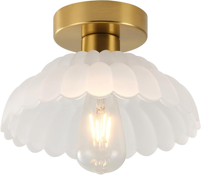 ANYLOVE 10 Inch Frosted Glass Vintage Glass Semi Flush Mount Ceiling Light, E26 Socket for Bedroom Kitchen Hallway Foyer
