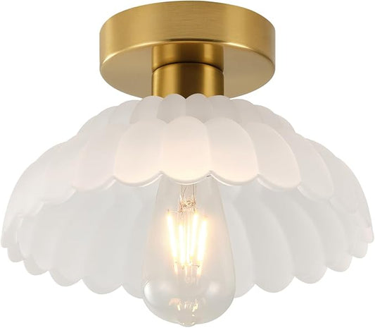 ANYLOVE 10 Inch Frosted Glass Vintage Glass Semi Flush Mount Ceiling Light, E26 Socket for Bedroom Kitchen Hallway Foyer