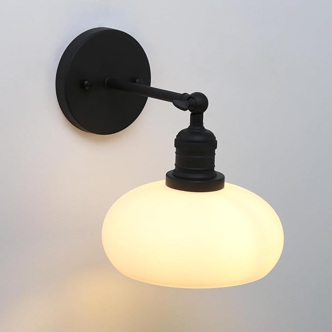 Pathson Milk White Glass Wall Sconce Lamp, Hardwired Vintage Bathroom Vanity Light Fixture for Wall Painting, Living Room, Foyer, Kitchen Sink, Bedroom, Farmhouse Lighting