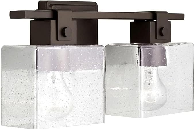 Capital Lighting 139124OR-498 Graham Unique Rectangular Clear Seeded Glass Bath Vanity Wall Mount, 2-Light 200 Total Watts, 8" H x 16" W, Oil Rubbed Bronze