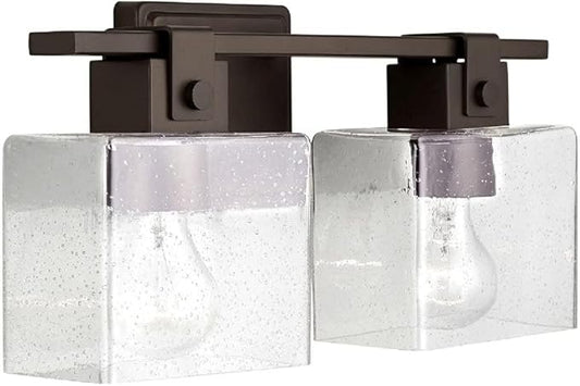 Capital Lighting 139124OR-498 Graham Unique Rectangular Clear Seeded Glass Bath Vanity Wall Mount, 2-Light 200 Total Watts, 8" H x 16" W, Oil Rubbed Bronze