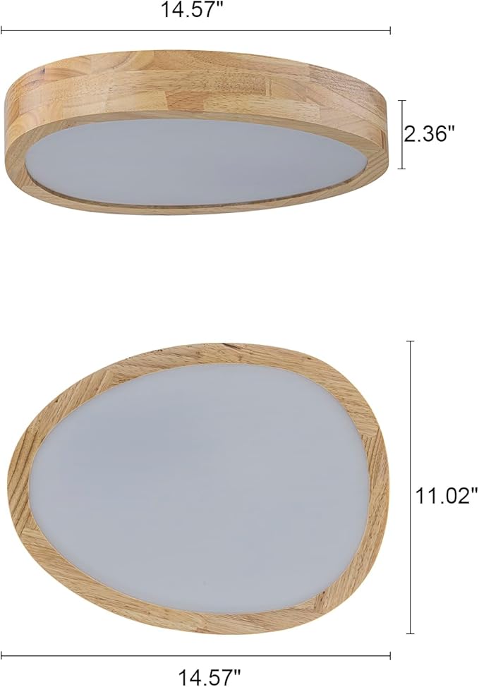 EDISLIVE Wood Oval LED Ceiling Light,14.6" Dimmable LED Flush Mount Lighting Modern Low Profile Light Fixture 5-Step Color Selectable (3000K-6000K) for Kitchen Bedroom Living Room Foyer
