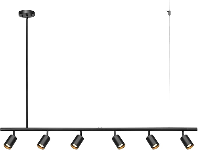 Globe Electric 64000123 55" 6-Light Adjustable Height Track Light, Matte Black, Pivoting Heads, GU10 Base Bulbs Not Included, Ceiling Light Fixture, Kitchen and Home Lighting Decor