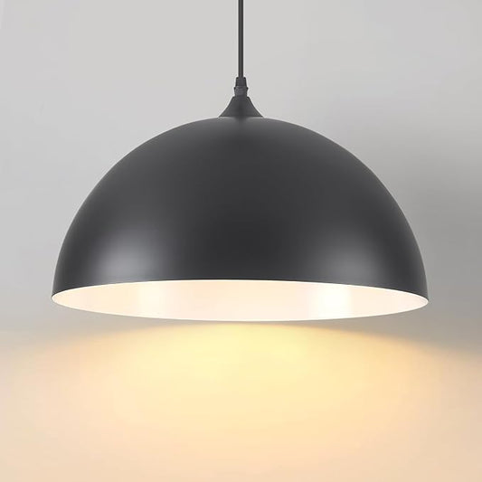 Large Dome Pendant Lights Kitchen Island, 16 Inch Black and White Dome Pendant Light, Black Farmhouse Pendant Light, Large Black Pendant Lights for Kitchen Island 1 Pack