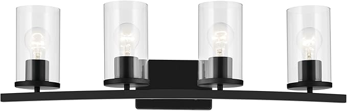 Kichler Crosby 31.25" 4-Light Bathroom Vanity Light Fixture with Clear Glass in Black, Modern Wall Mount Light for Bathroom Over Mirror (31.25" x 8.75"), 45498BKCLR