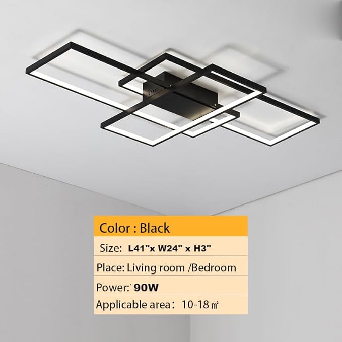 Dimmable with Remote Control LED Ceiling Light 3000K-7000K Flush Mount Luminaire Black Finished Chandelier for Living Room Dining Room Bedroom Kitchen (Black-VL17025-B-M)