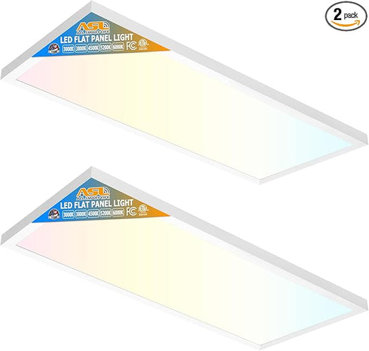 Allsmartlife 1x2 FT LED Flat Panel Light Surface Mount, 24W 2880LM 5CCT 3000K-6000K Selectable, Dimmable Edge-Lit Ceiling Light Fixtures, Flush Mount for Kitchen Garage, White 2-Pack