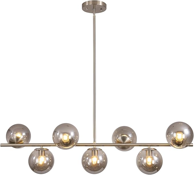 KCO Lighting Linear Globe Chandelier Brushed Nickel Pendant Lights Kitchen Island Silver Linear Pendant Lights Smoke Glass Chandelier Mid Century Modern Dining Room Light Fixture