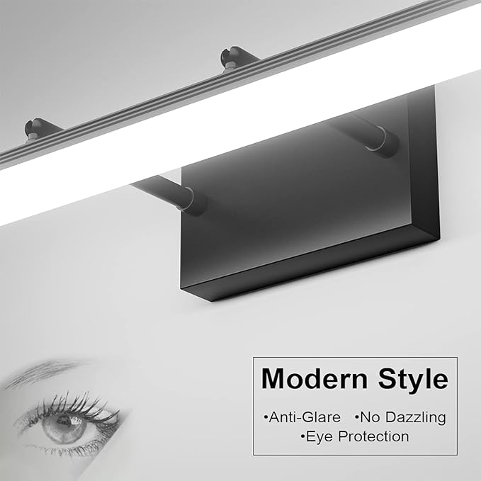 Aipsun 19.7 inch Modern Black Vanity Light Adjustable LED Bathroom Light Fixture Over Mirror Rotatable Vanity Lighting 5500K