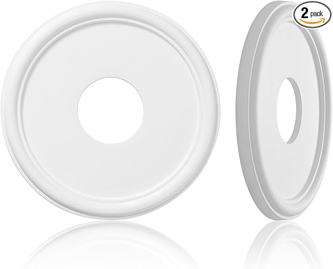 White Molded PU Ceiling Medallion for Light Fixtures and Ceiling Fans 13 inch OD x 4 inch ID x 1 inch P Fits Canopies Up to 10.25 inch
