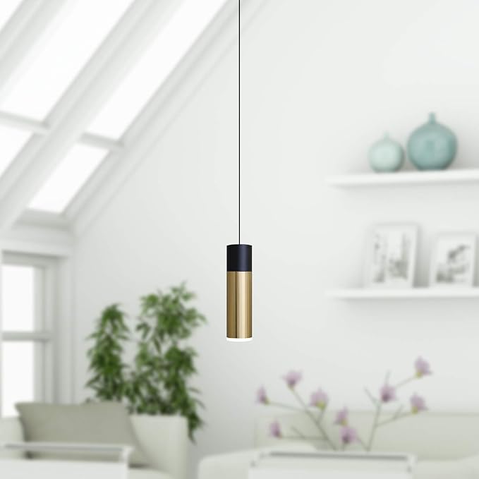 Vela 1 Mini Pendant Lighting Black-Brass - LED Hanging Light Fixture for Kitchen Island, Bar, Foyer - Cluster Pendants - Dimmable, Adjustable Wire, Lamp Bulb Included