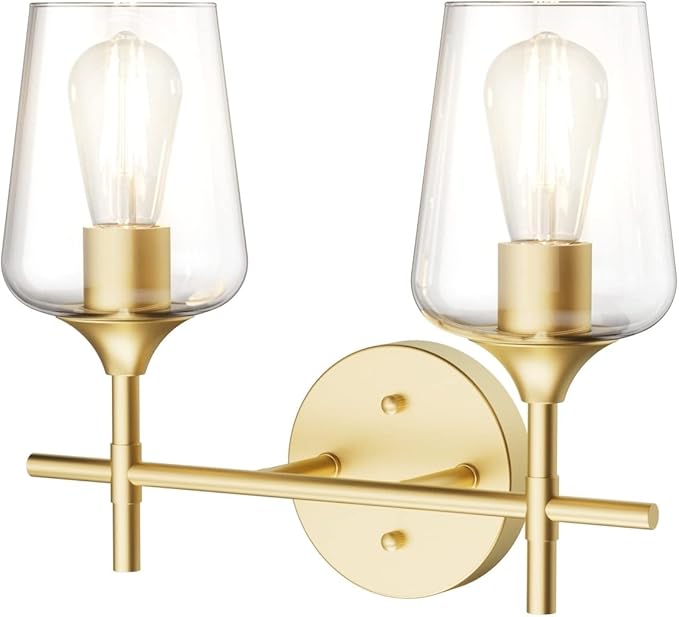 Ralbay Gold Bathroom Light Fixtures 2-Lights with Clear Glass Modern Wall Mount Lighting Industrial Farmhouse Gold Bathroom Vanity Lights Wall Sconce